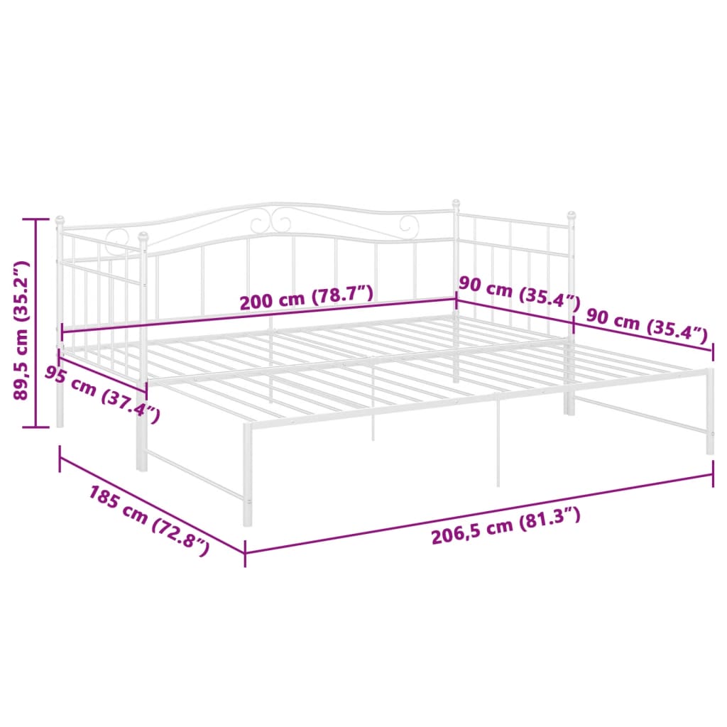 Okvir za krevet na razvlačenje bijeli metalni 90 x 200 cm