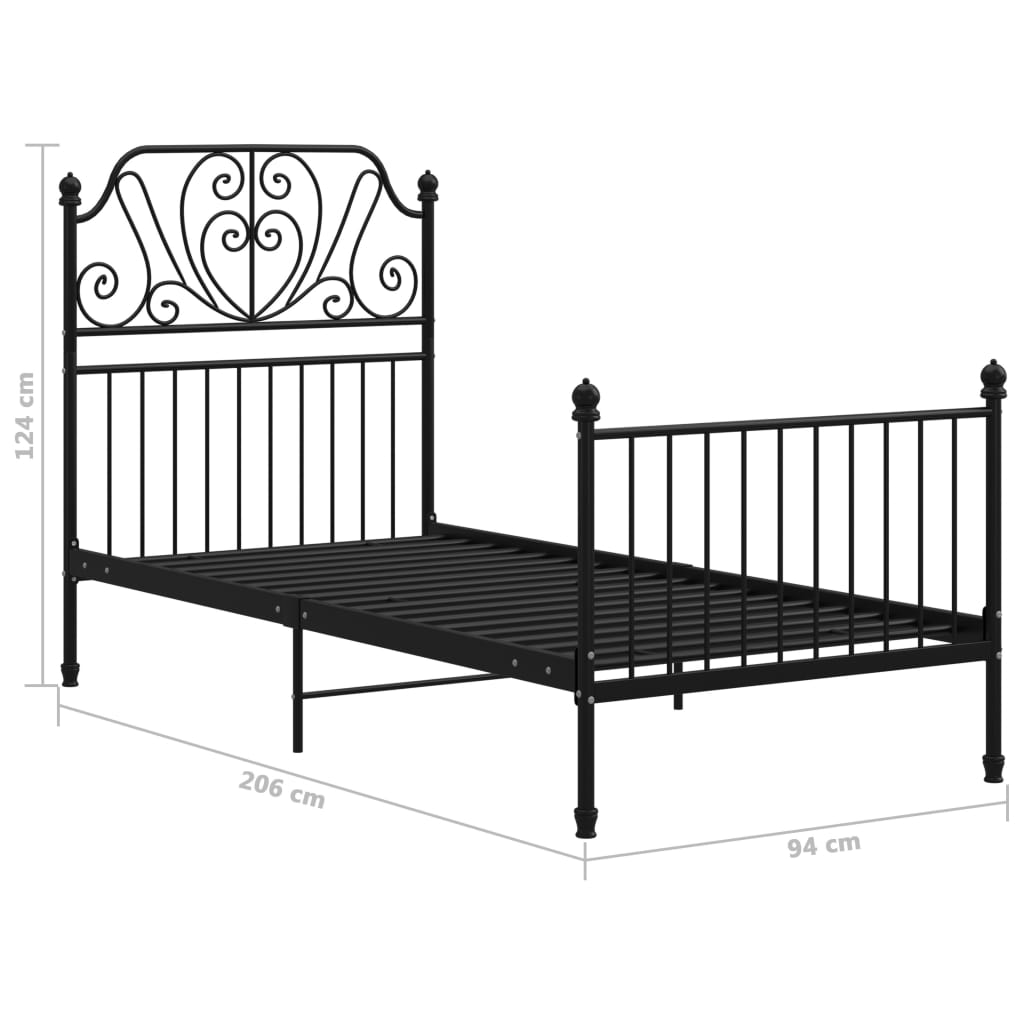 Okvir za krevet crni metalni 90 x 200 cm