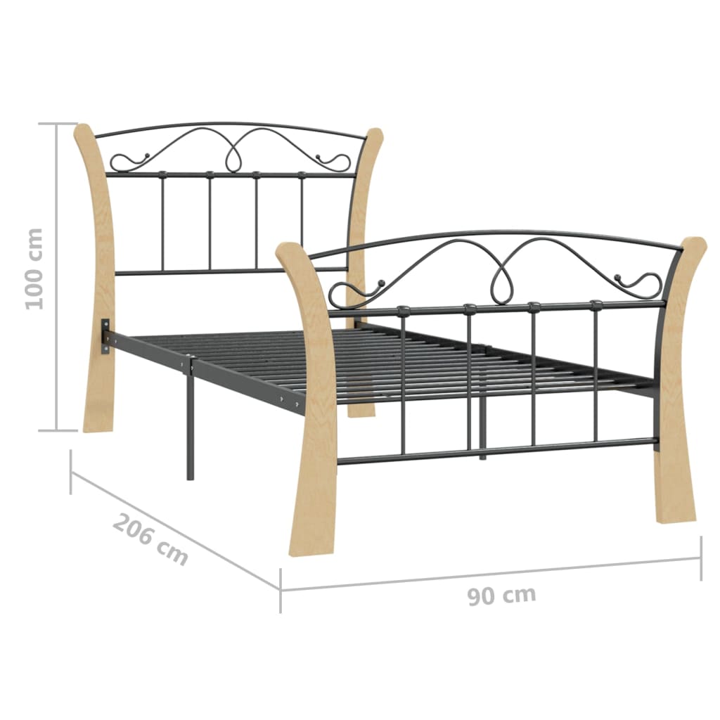 Okvir za krevet crni metalni 90 x 200 cm