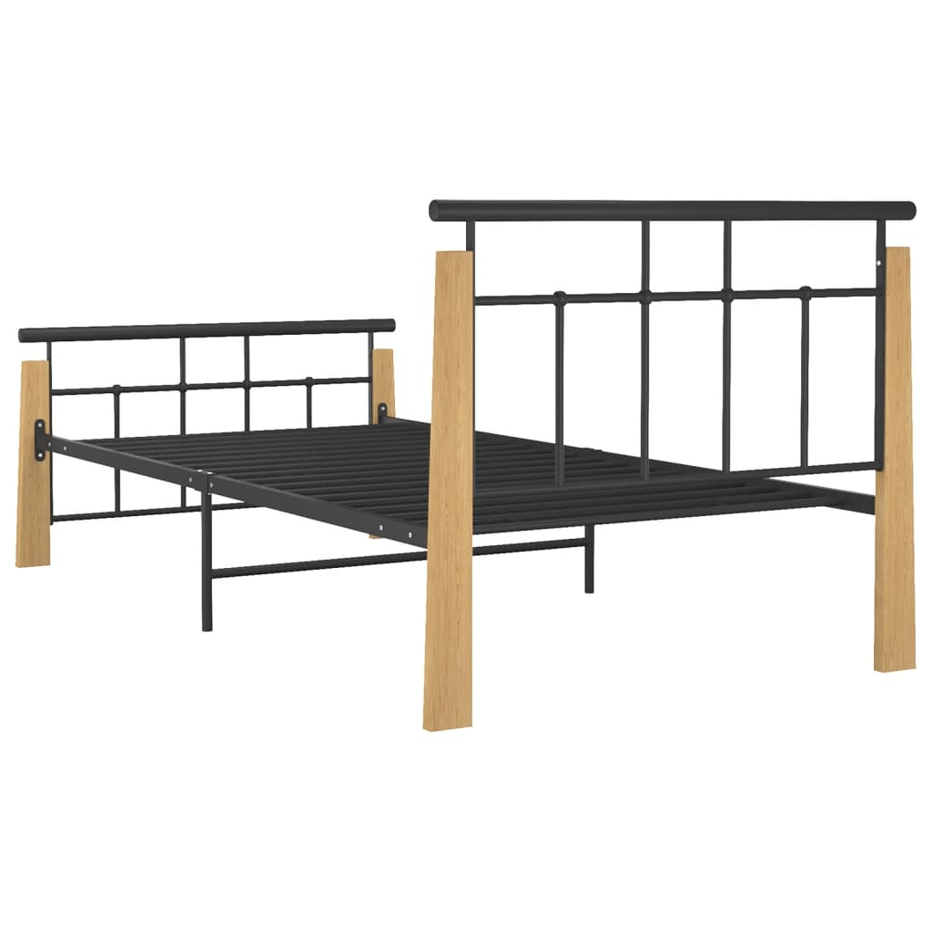 Okvir za krevet od metala i masivne hrastovine 90 x 200 cm