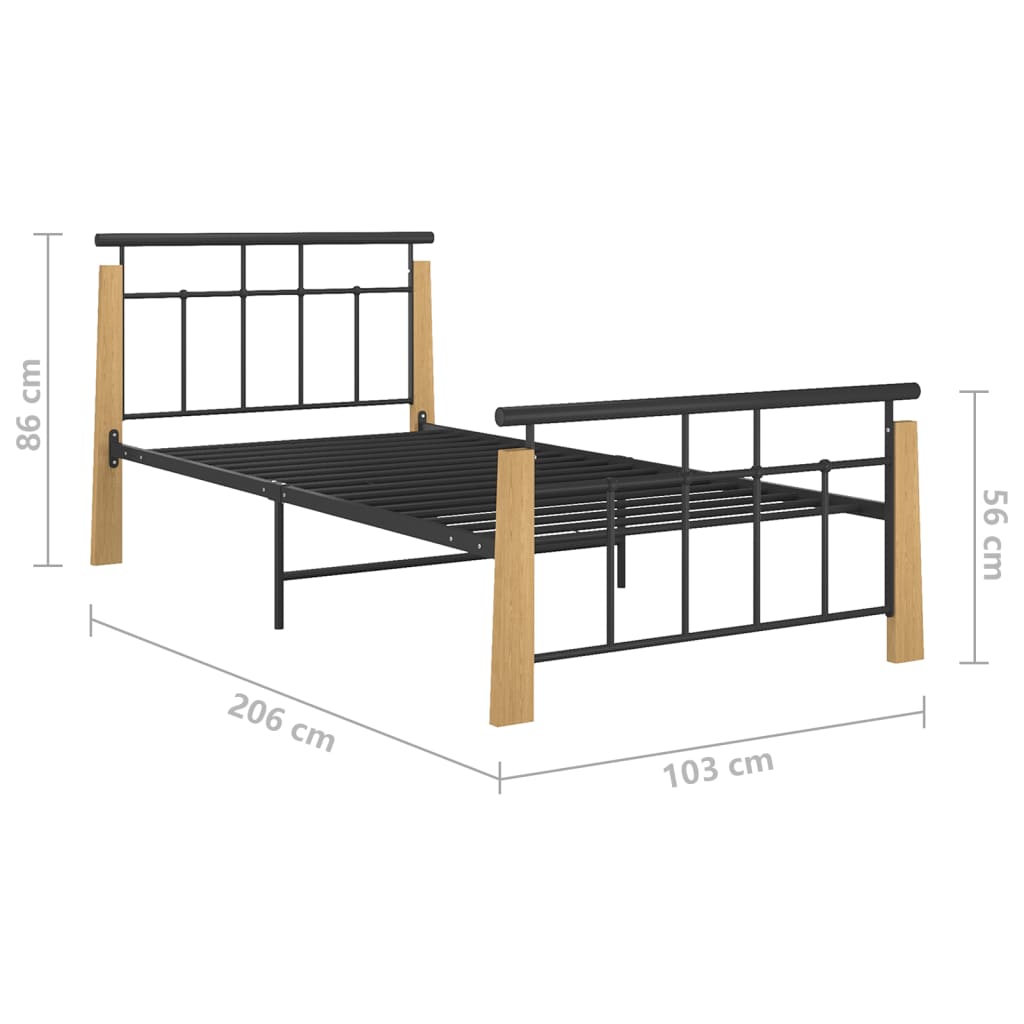 Okvir za krevet od metala i masivne hrastovine 90 x 200 cm