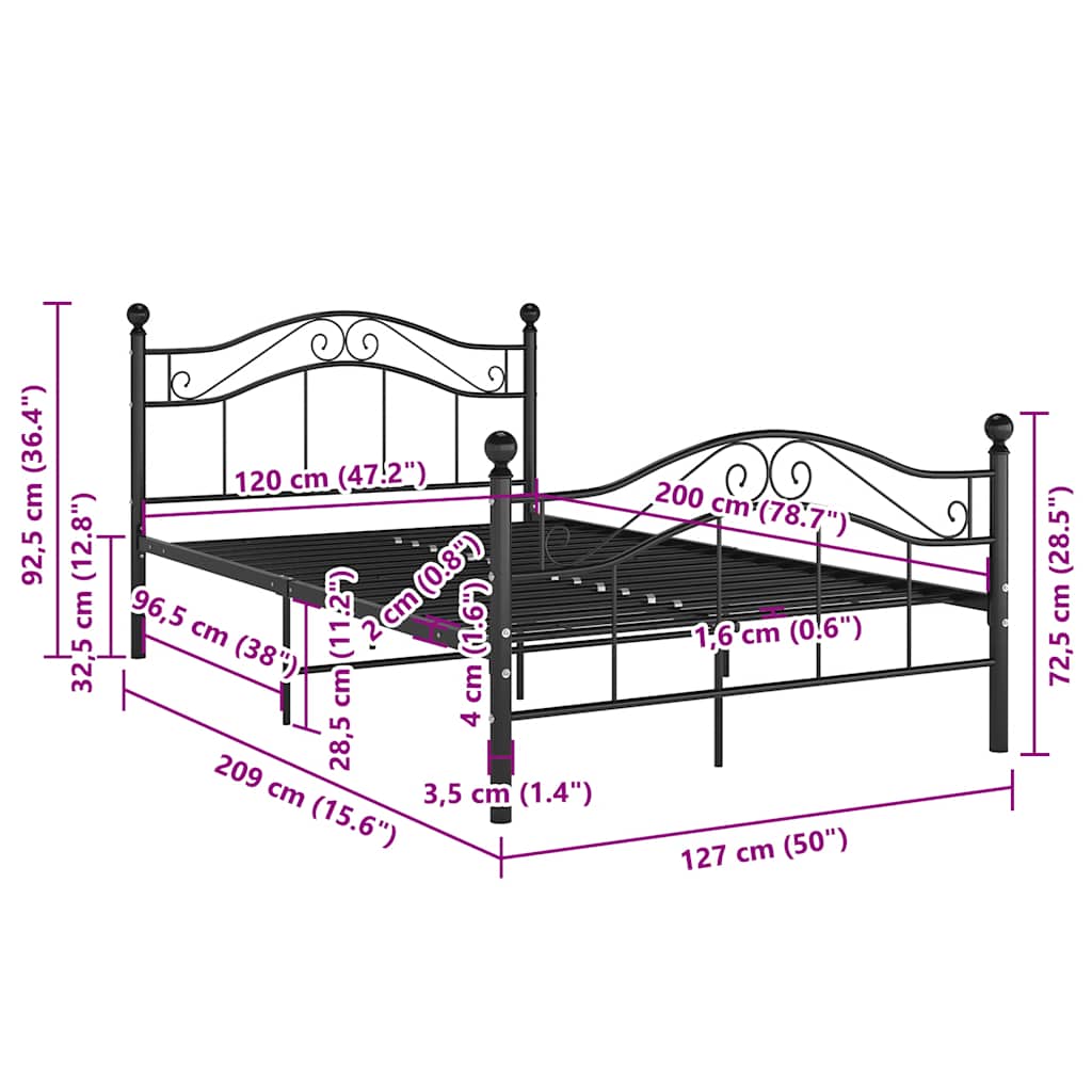 Okvir za krevet crni metalni 120 x 200 cm