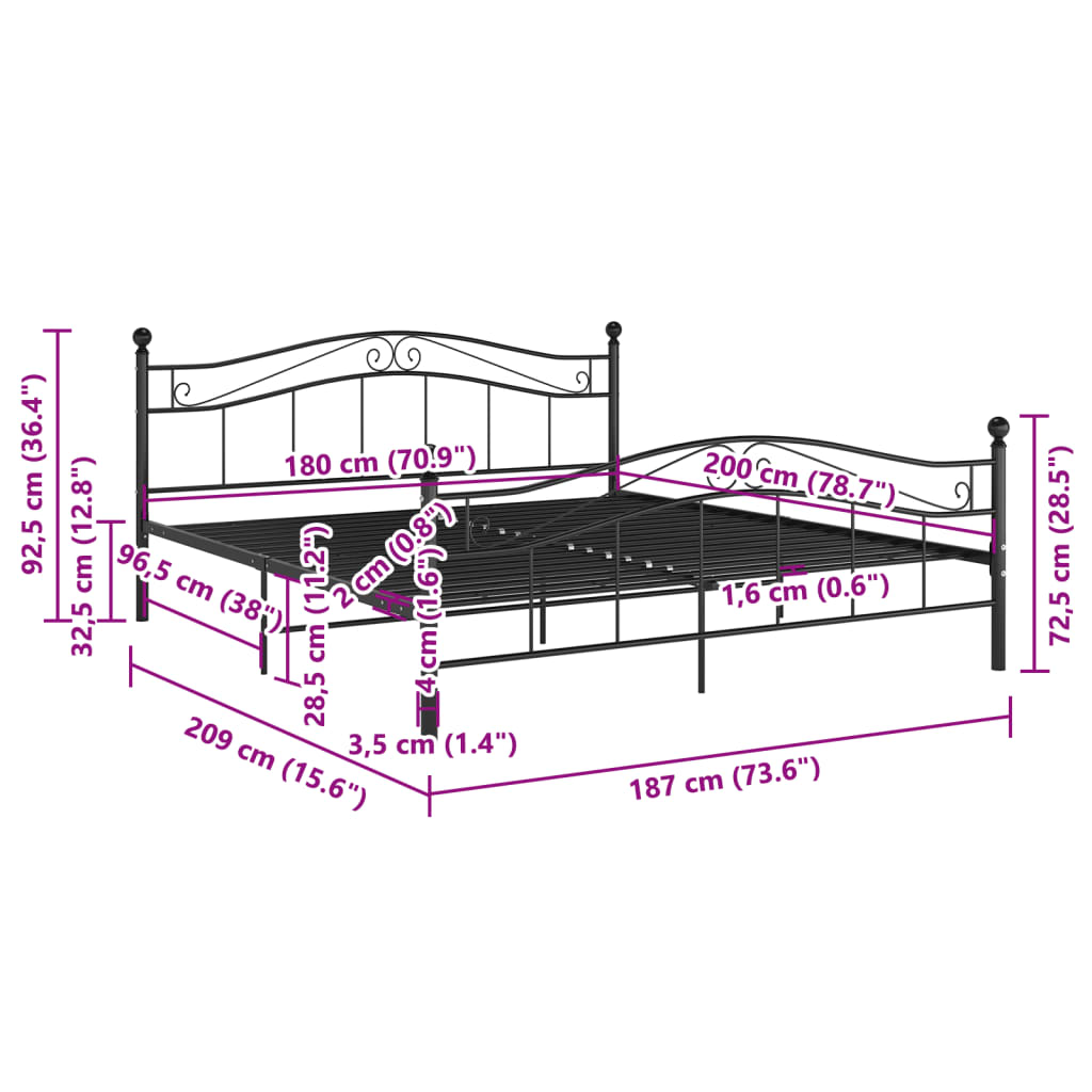Okvir za krevet crni metalni 180 x 200 cm