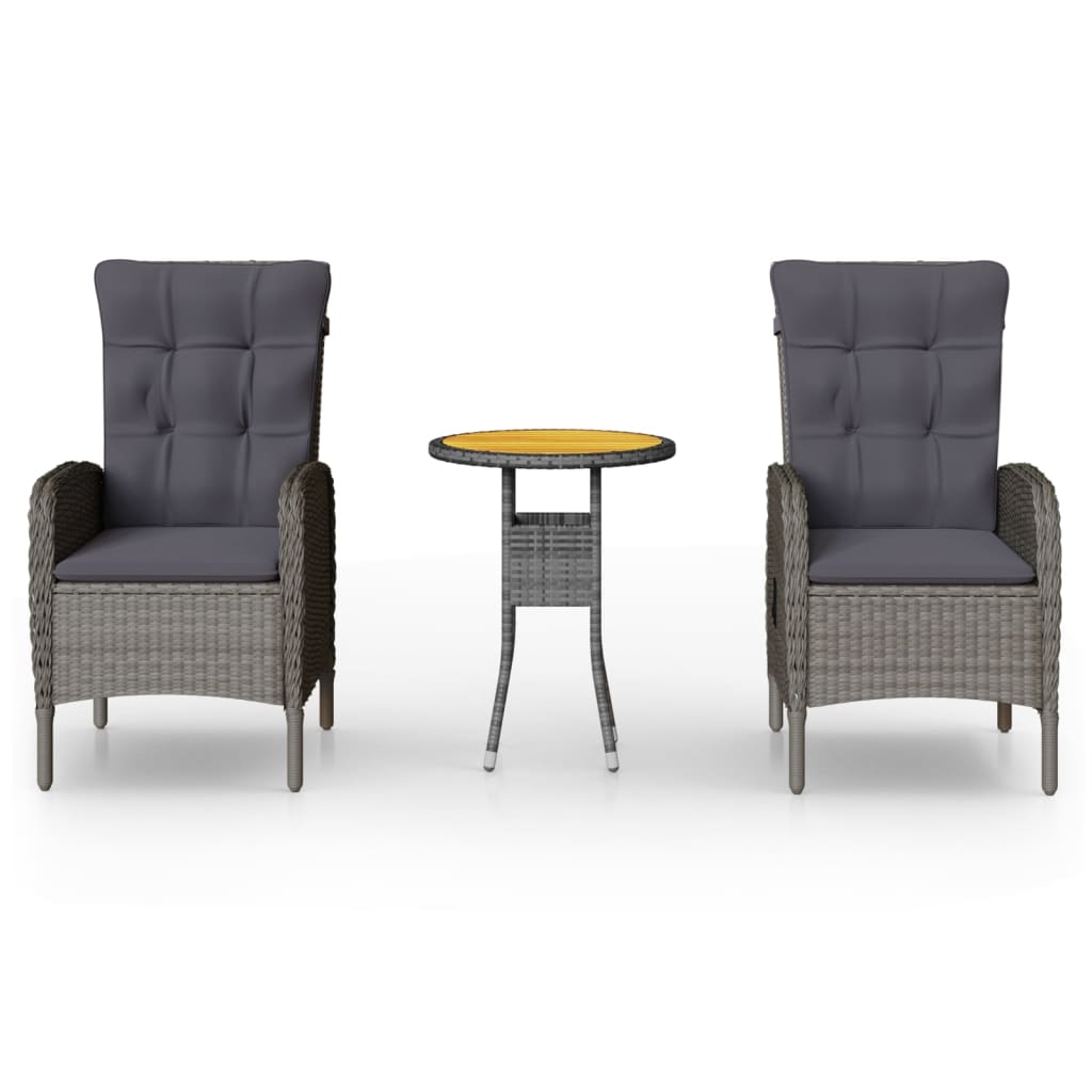 3-dijelni vrtni bistro set od poliratana sivi
