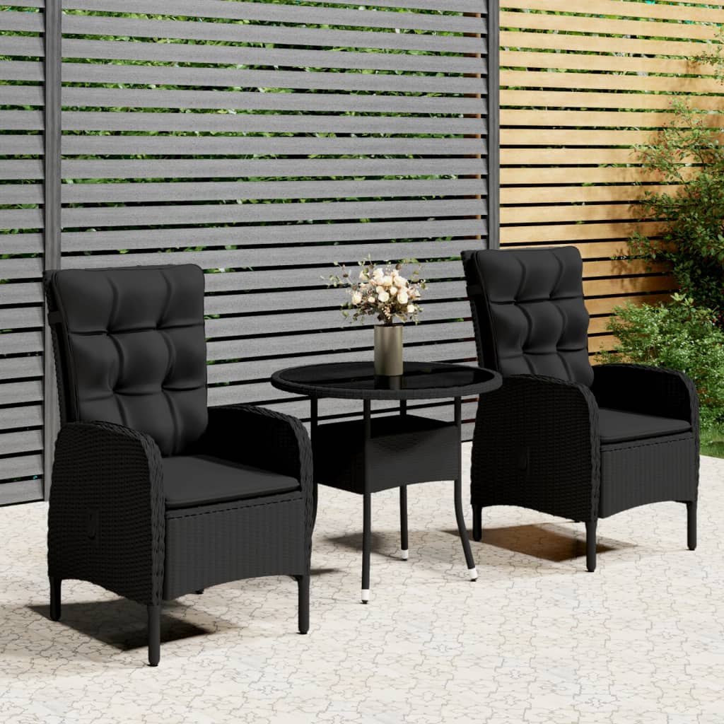 3-dijelni vrtni bistro set od poliratana crni