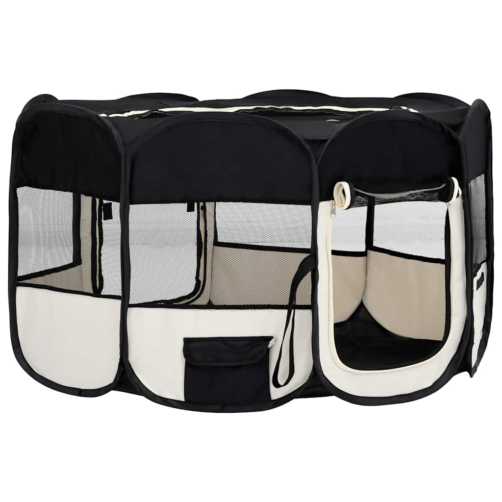 Sklopiva ogradica za pse s torbom za nošenje crna 145x145x61 cm