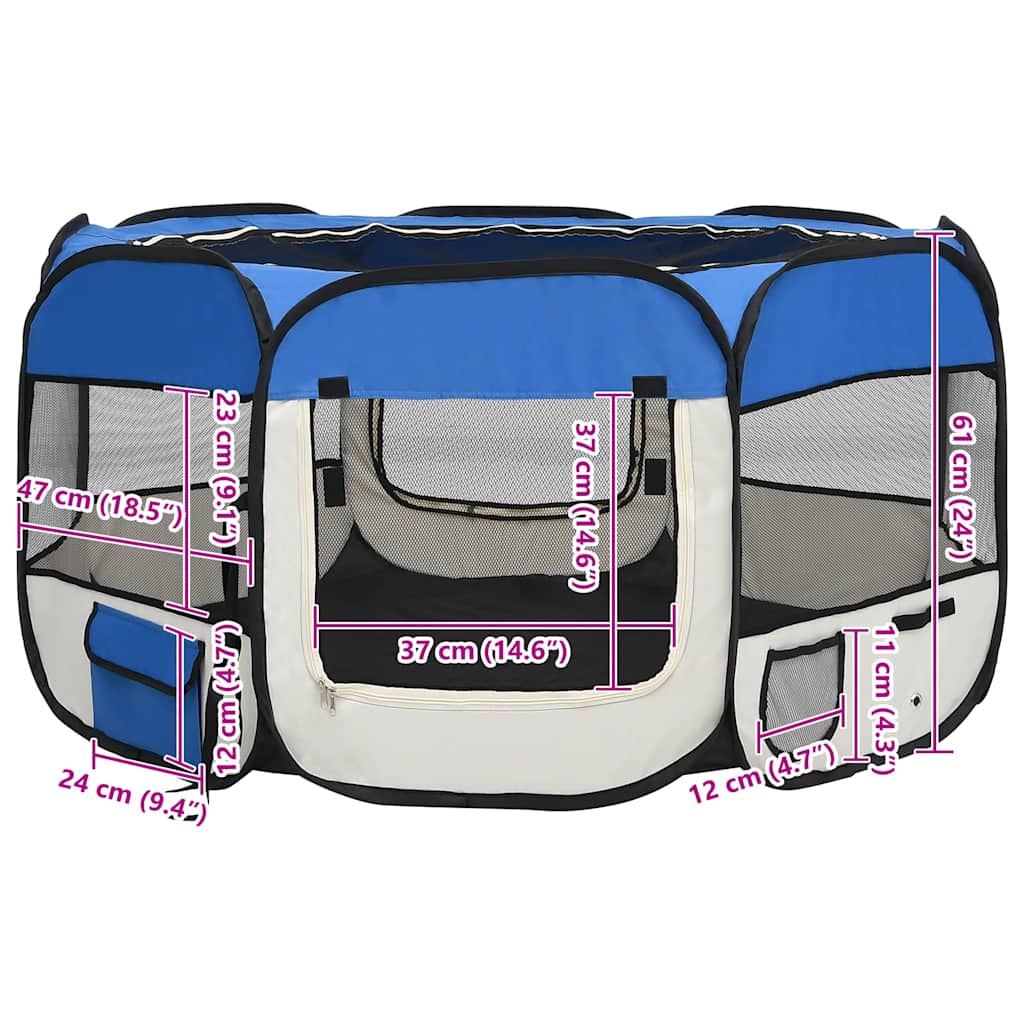 Sklopiva ogradica za pse s torbom plava 125 x 125 x 61 cm