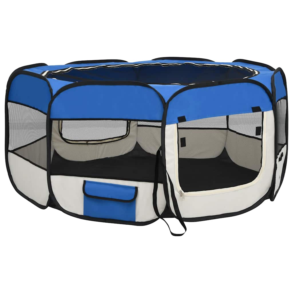 Sklopiva ogradica za pse s torbom plava 145 x 145 x 61 cm
