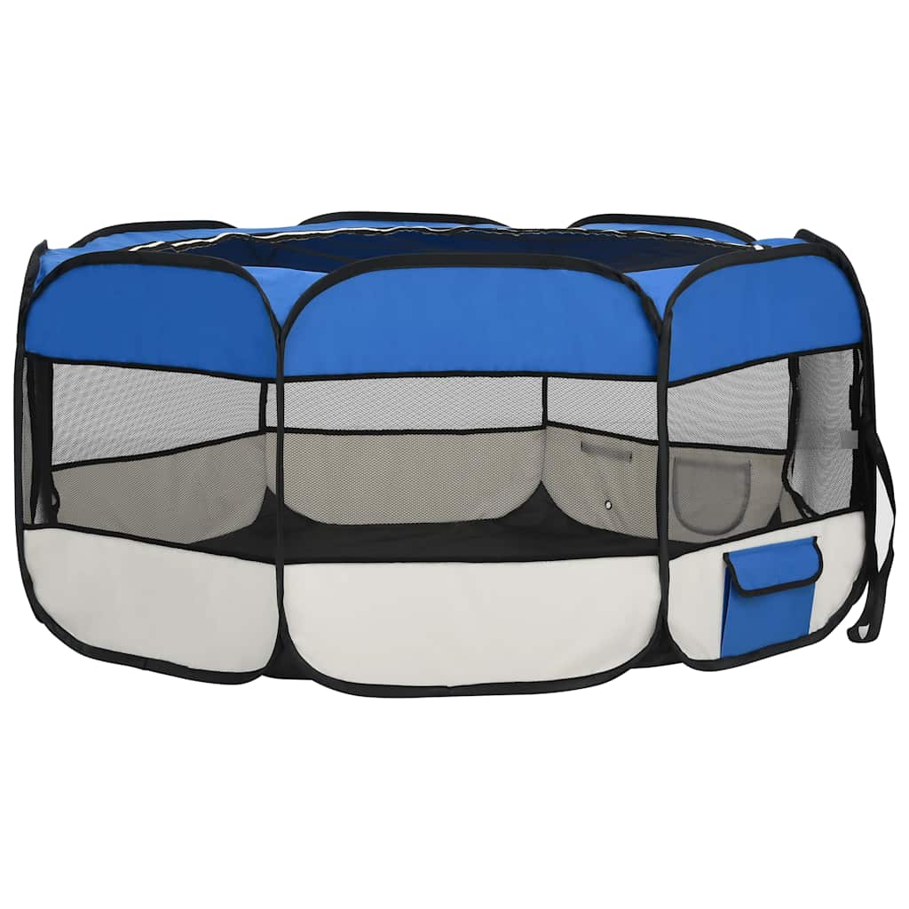 Sklopiva ogradica za pse s torbom plava 145 x 145 x 61 cm