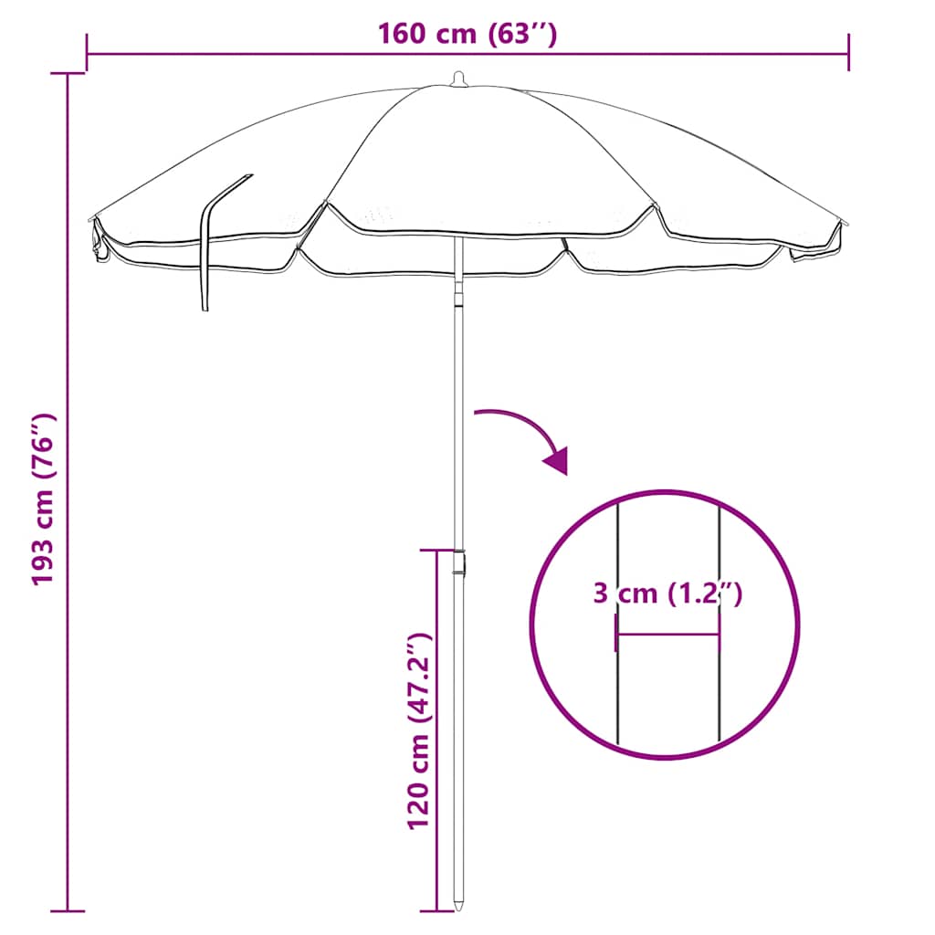 Vrtni suncobran s čeličnim stupom 180 cm plavi