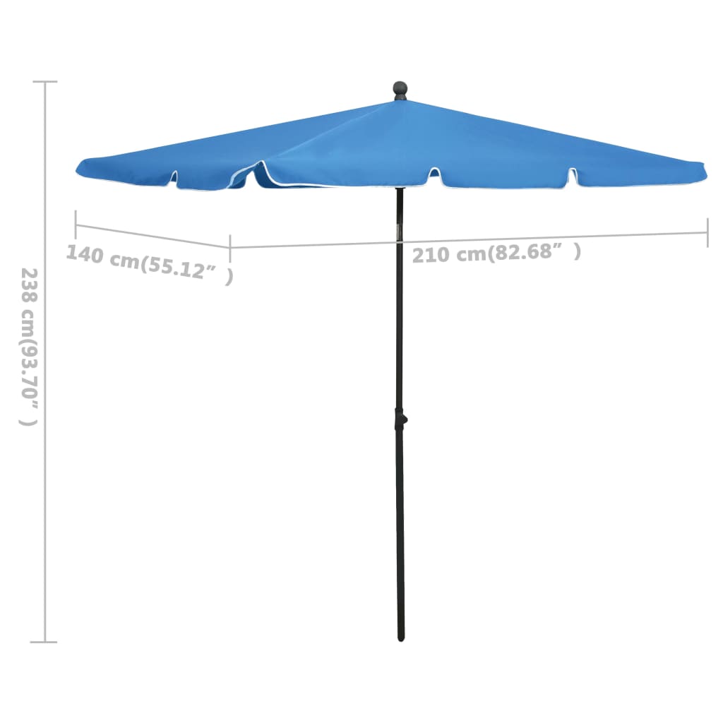 Vrtni suncobran sa šipkom 210 x 140 cm azurno plavi