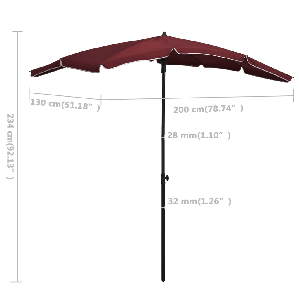 Vrtni suncobran sa stupom 200 x 130 cm bordo