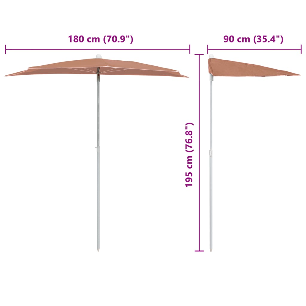 Vrtni polukružni suncobran sa stupom 180 x 90 cm terakota