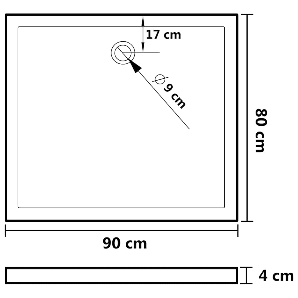 Pravokutna ABS tuš-kada bijela 80 x 90 cm