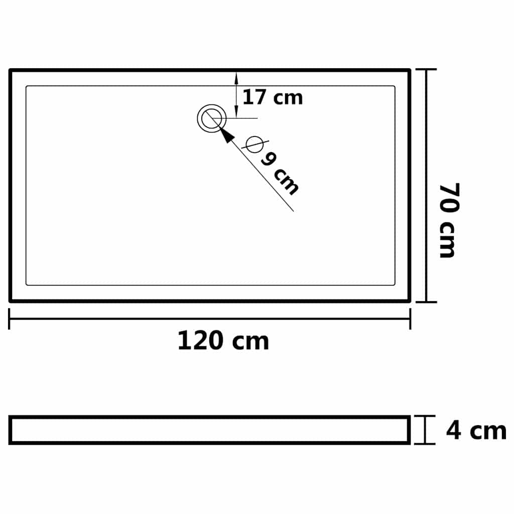 Pravokutna tuš-kada ABS crna 70 x 120 cm