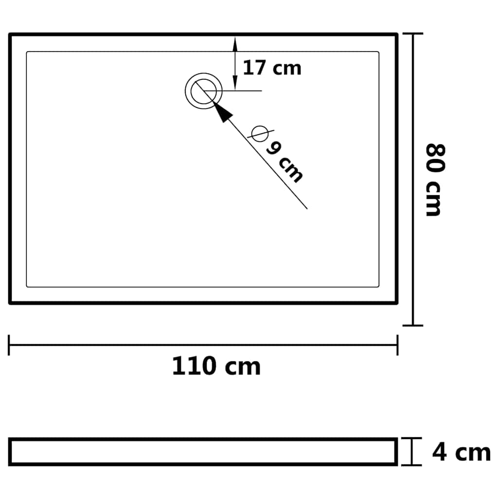 Pravokutna ABS tuš-kada crna 80 x 110 cm