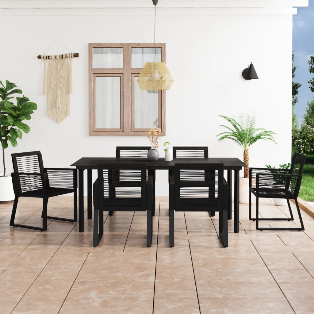 7-dijelni vrtni blagovaonski set od PVC ratana crni