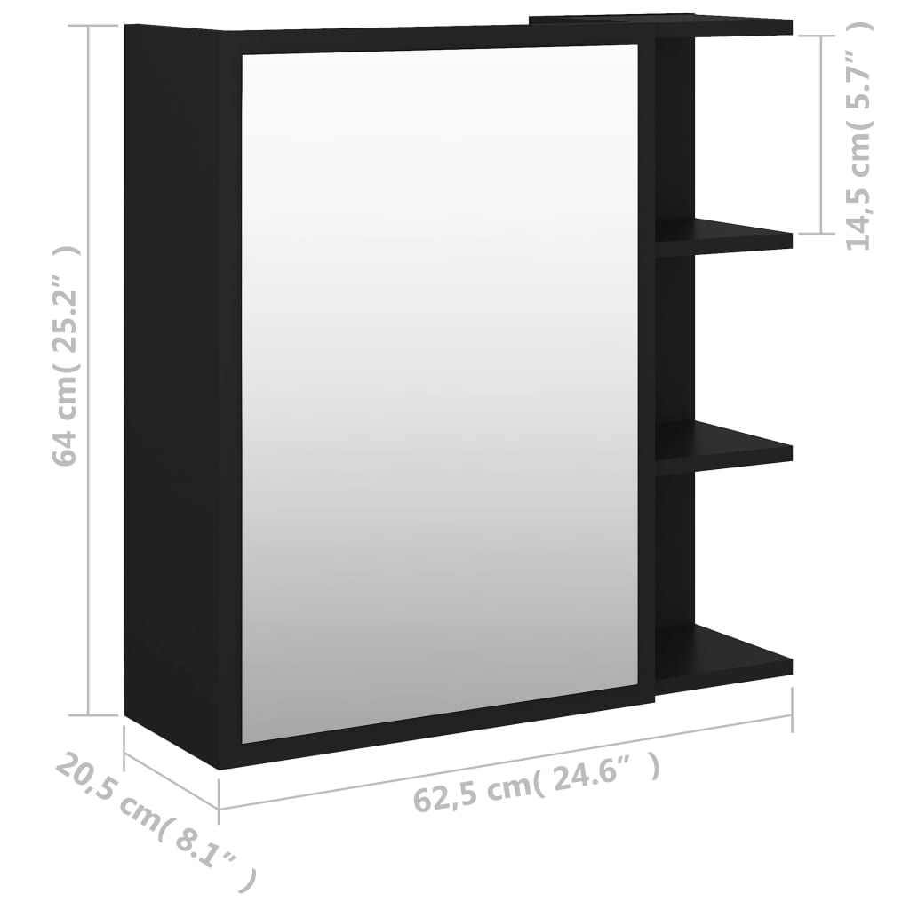 Kupaonski ormarić s ogledalom crni 62,5 x 20,5 x 64 cm drveni