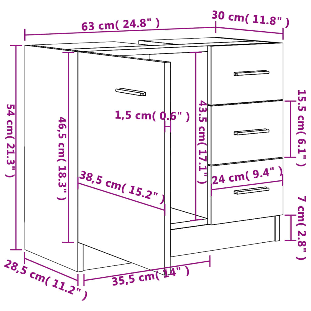 Ormarić za umivaonik boja betona 63x30x54 cm konstruirano drvo