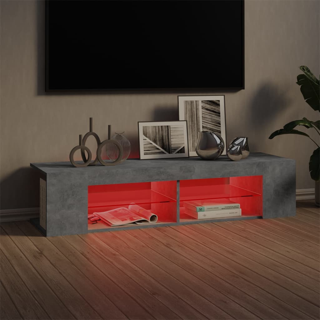 TV ormarić s LED svjetlima siva boja betona 135 x 39 x 30 cm