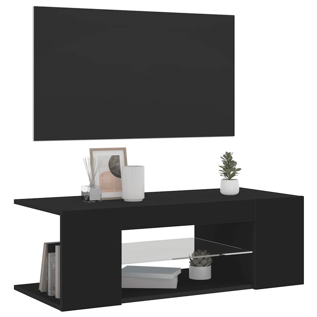 TV ormarić s LED svjetlima crni 90 x 39 x 30 cm