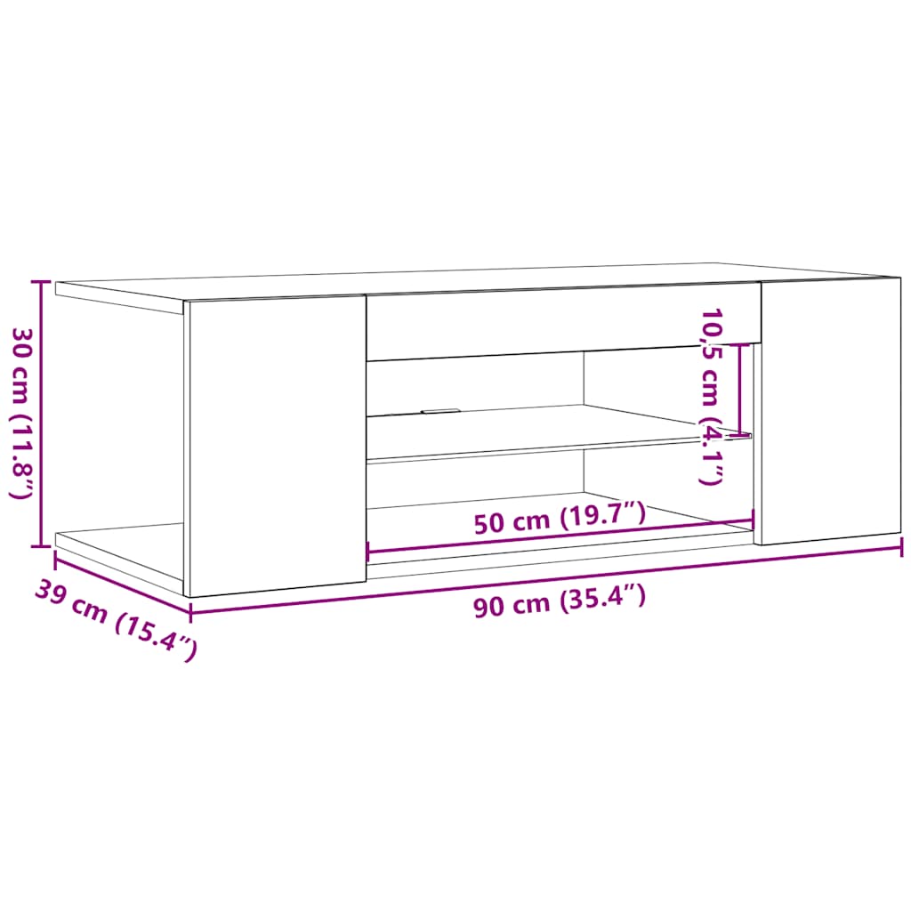 TV ormarić s LED svjetlima siva boja betona 90 x 39 x 30 cm