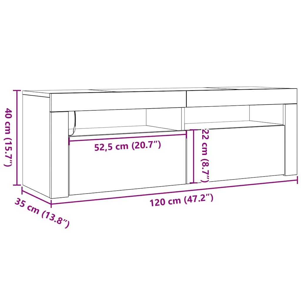 TV ormarić s LED svjetlima boja hrasta sonome 120 x 35 x 40 cm