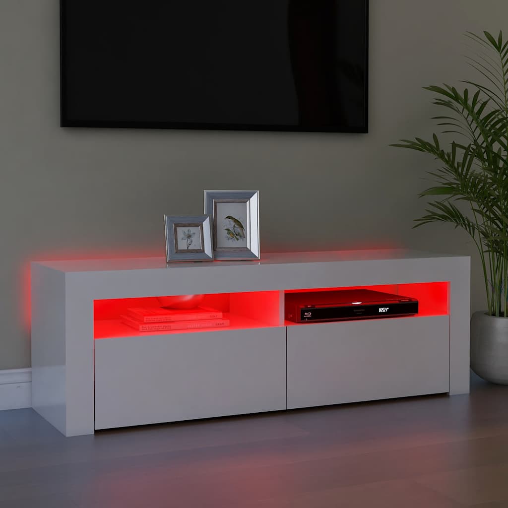 TV ormarić s LED svjetlima visoki sjaj bijeli 120 x 35 x 40 cm