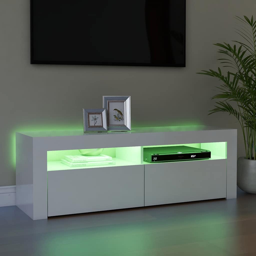 TV ormarić s LED svjetlima visoki sjaj bijeli 120 x 35 x 40 cm