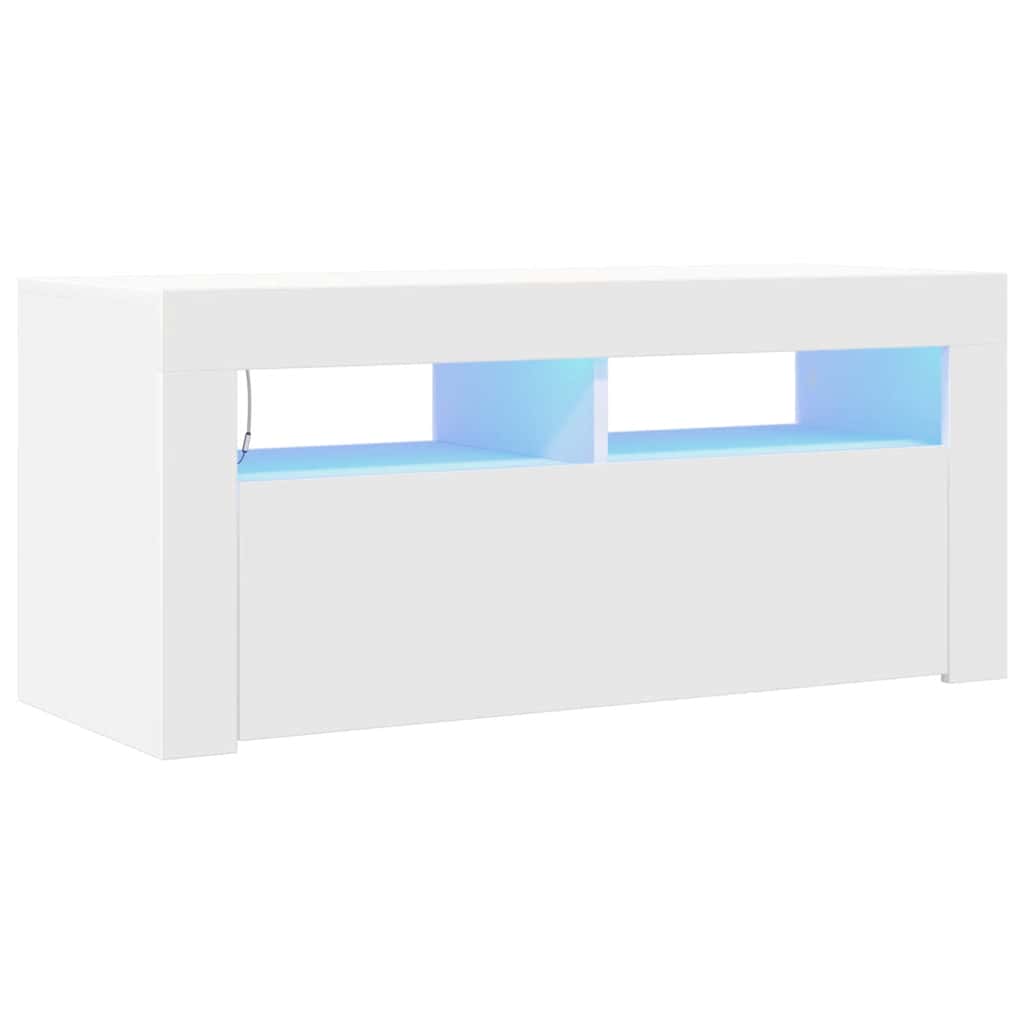 TV ormarić s LED svjetlima bijeli 90 x 35 x 40 cm