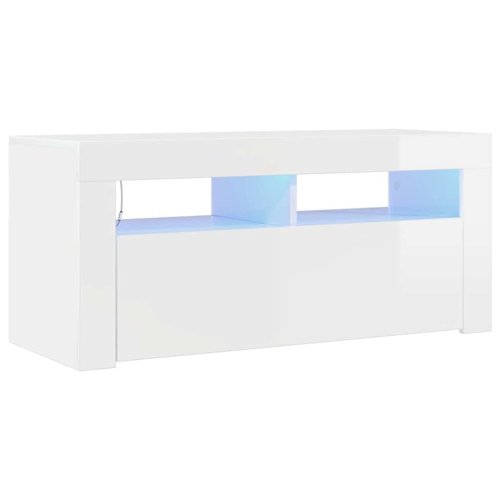 TV ormarić s LED svjetlima visoki sjaj bijeli 90 x 35 x 40 cm
