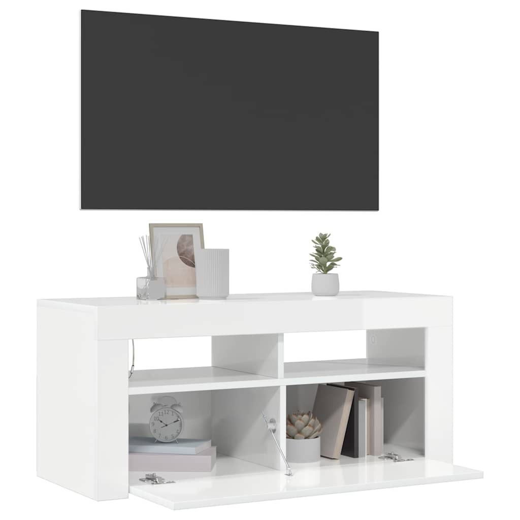 TV ormarić s LED svjetlima visoki sjaj bijeli 90 x 35 x 40 cm