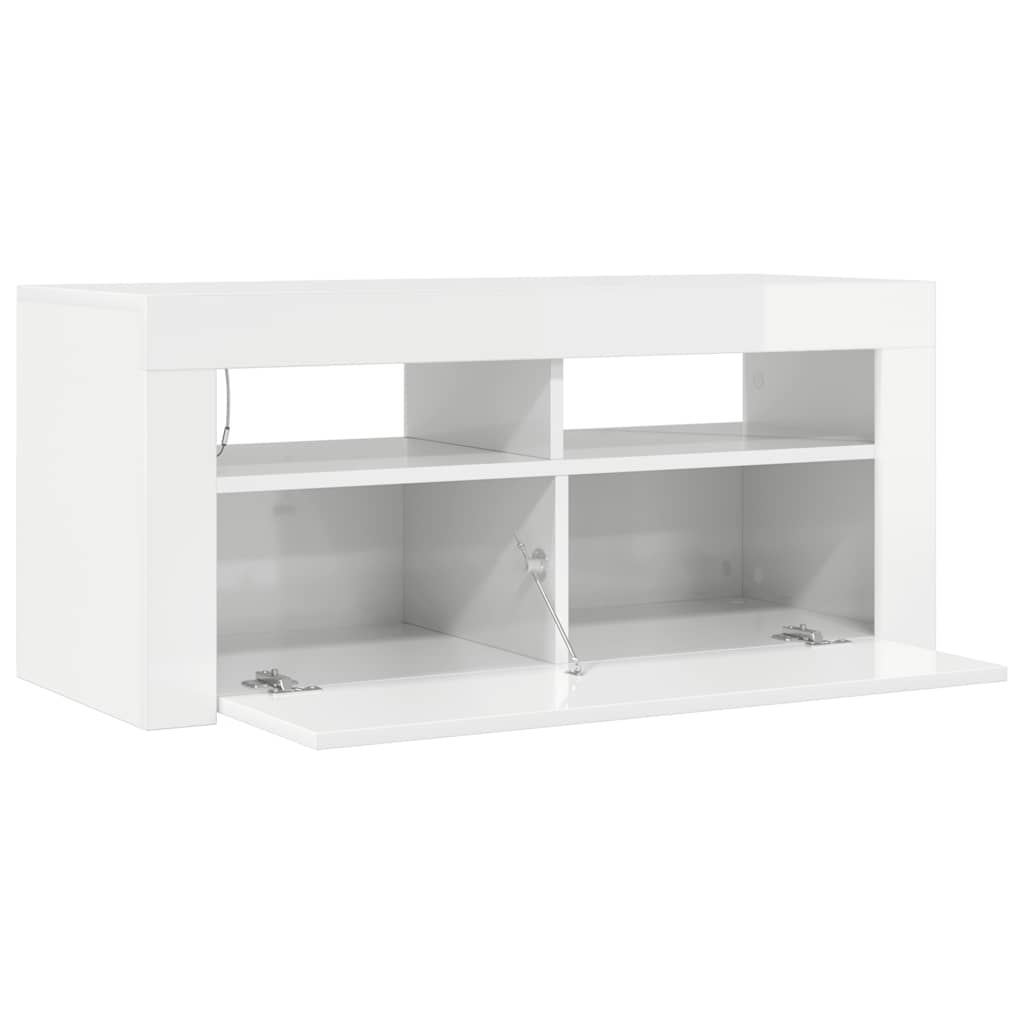 TV ormarić s LED svjetlima visoki sjaj bijeli 90 x 35 x 40 cm