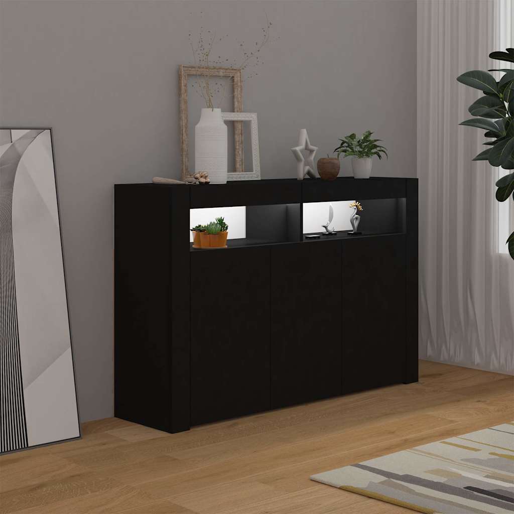 Komoda s LED svjetlima crna 115,5 x 30 x 75 cm