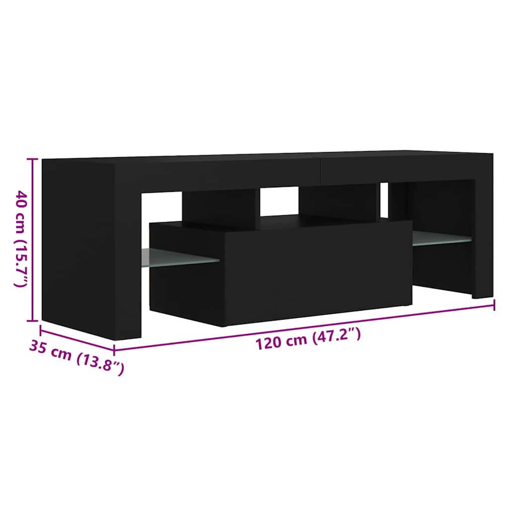 TV ormarić s LED svjetlima crni 120 x 35 x 40 cm