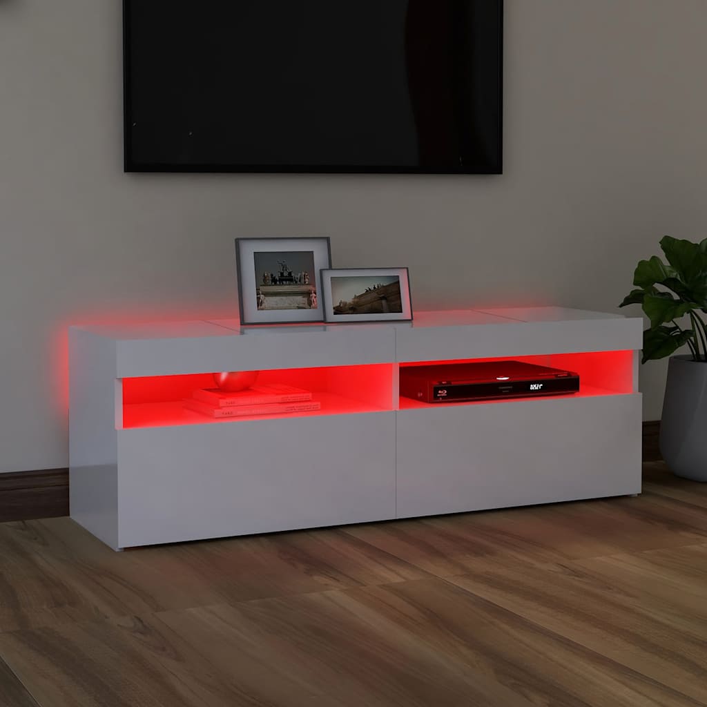 TV ormarić s LED svjetlima visoki sjaj bijeli 120x35x40 cm