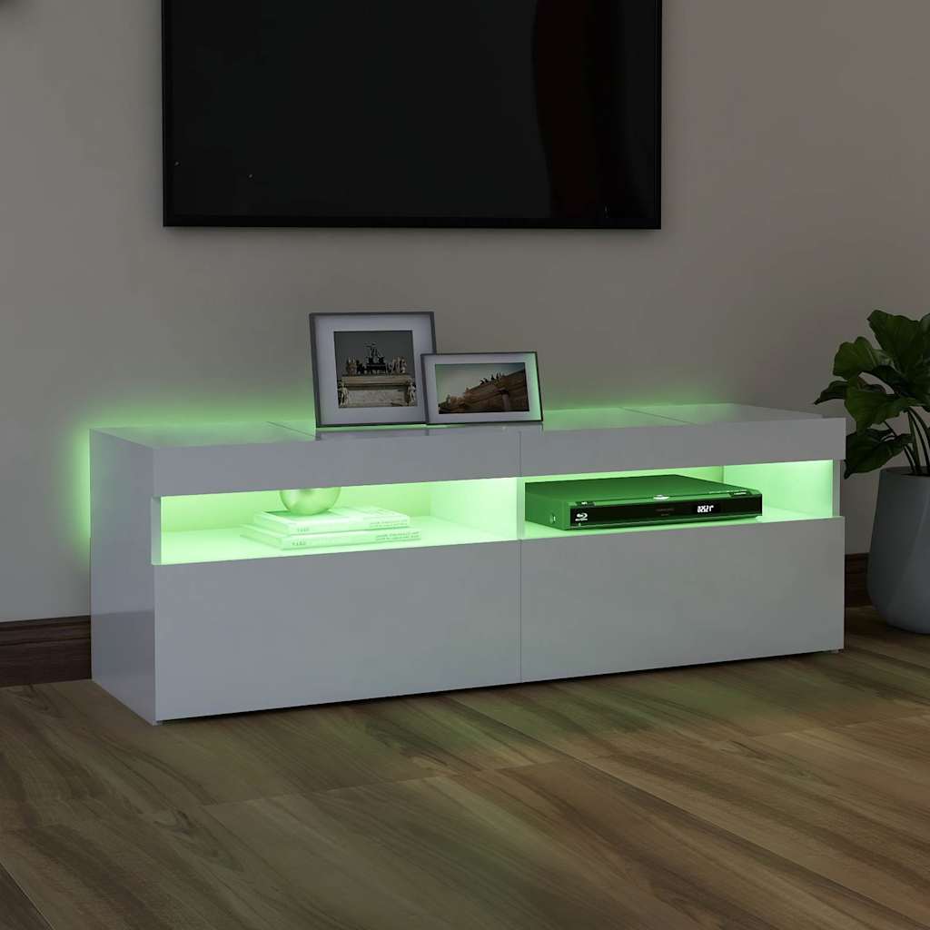 TV ormarić s LED svjetlima visoki sjaj bijeli 120x35x40 cm