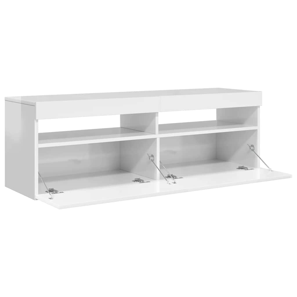 TV ormarić s LED svjetlima visoki sjaj bijeli 120x35x40 cm