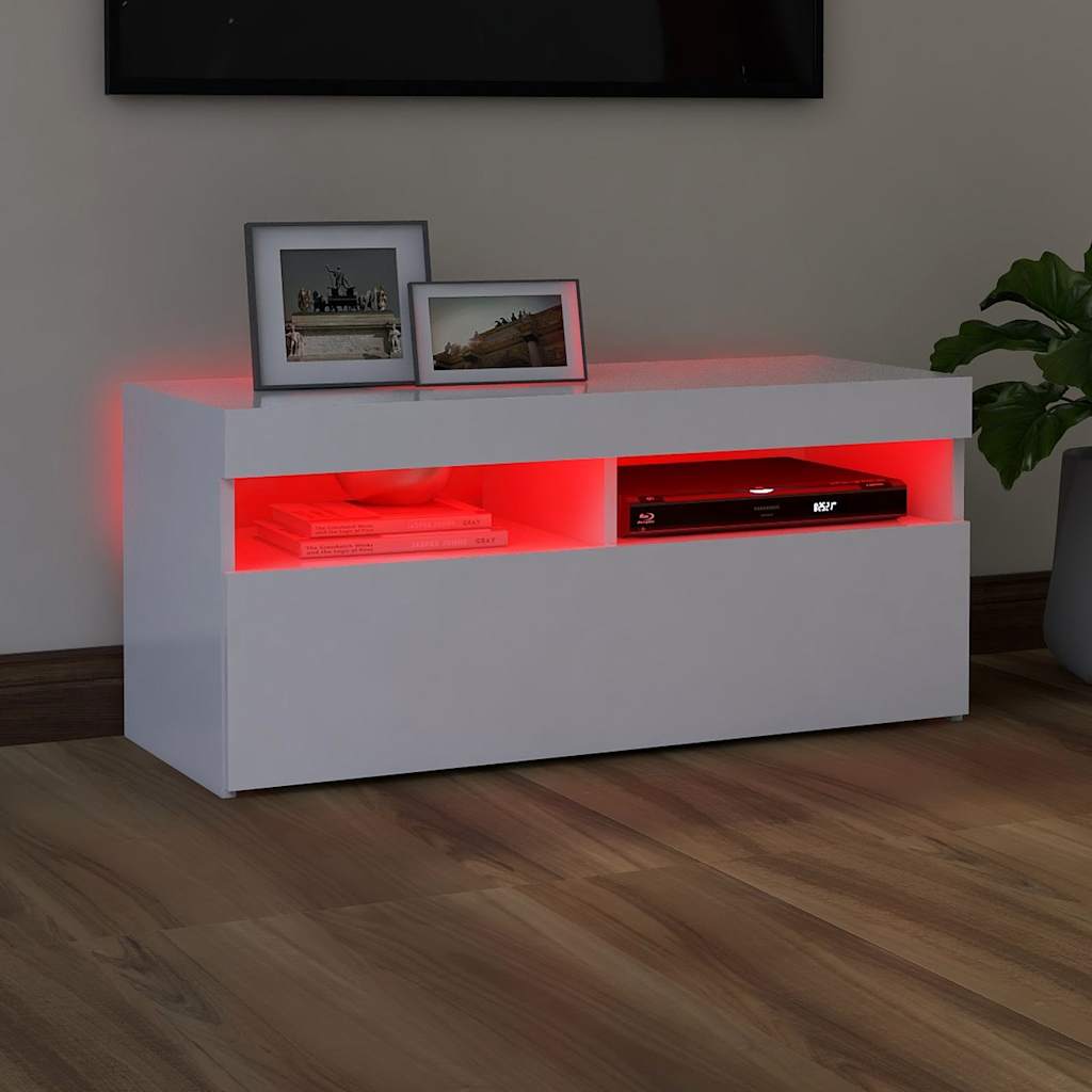 TV ormarić s LED svjetlima bijeli 90x35x40 cm