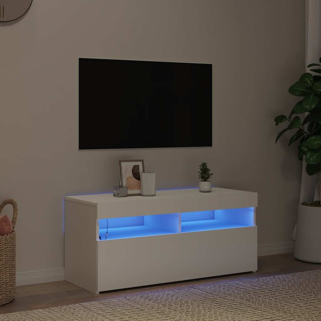 TV ormarić s LED svjetlima bijeli 90x35x40 cm