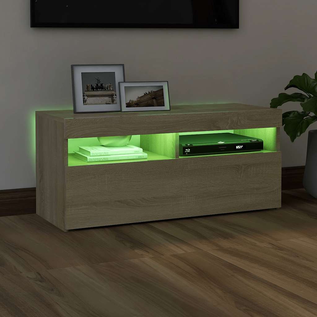 TV ormarić s LED svjetlima boja hrasta sonome 90x35x40 cm
