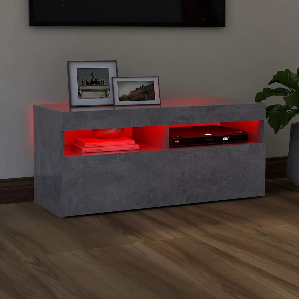 TV ormarić s LED svjetlima siva boja betona 90x35x40 cm