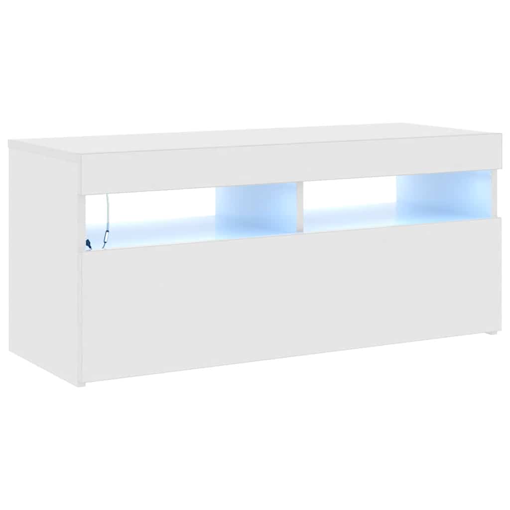 TV ormarić s LED svjetlima visoki sjaj bijeli 90x35x40 cm