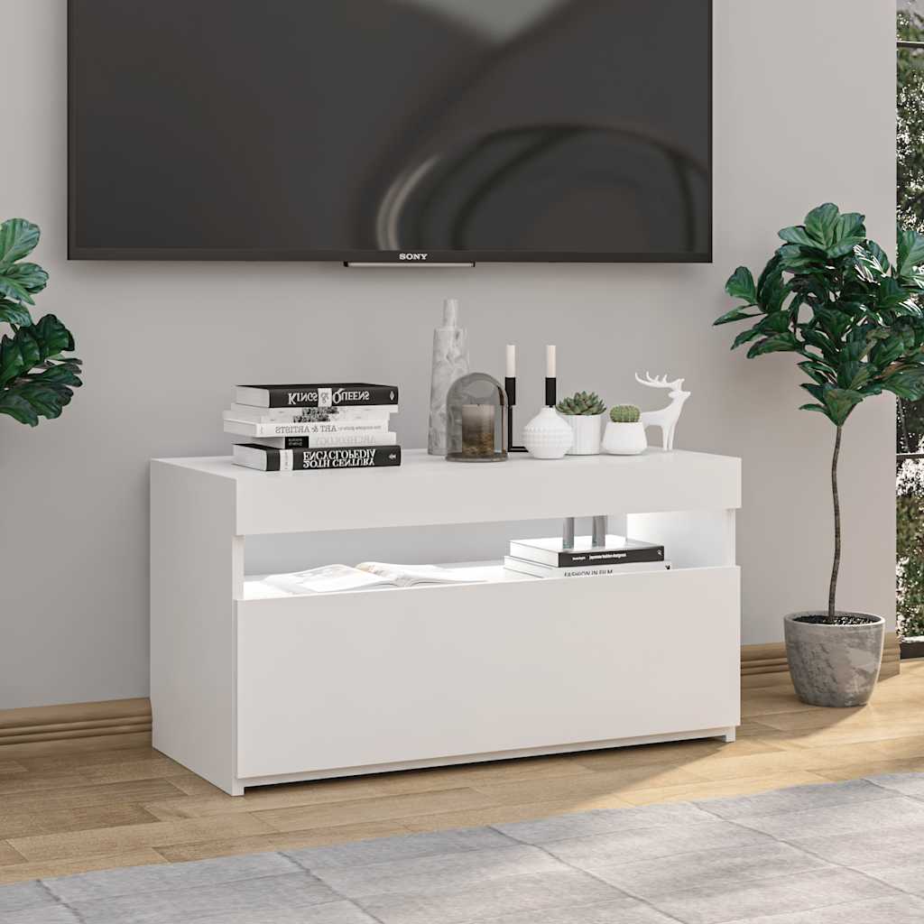 TV ormarić s LED svjetlima bijeli 75 x 35 x 40 cm