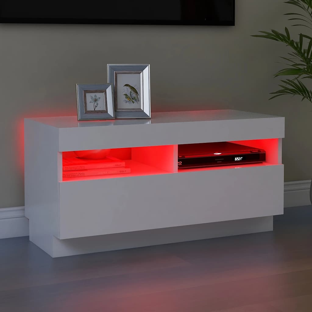 TV ormarić s LED svjetlima bijeli 80 x 35 x 40 cm
