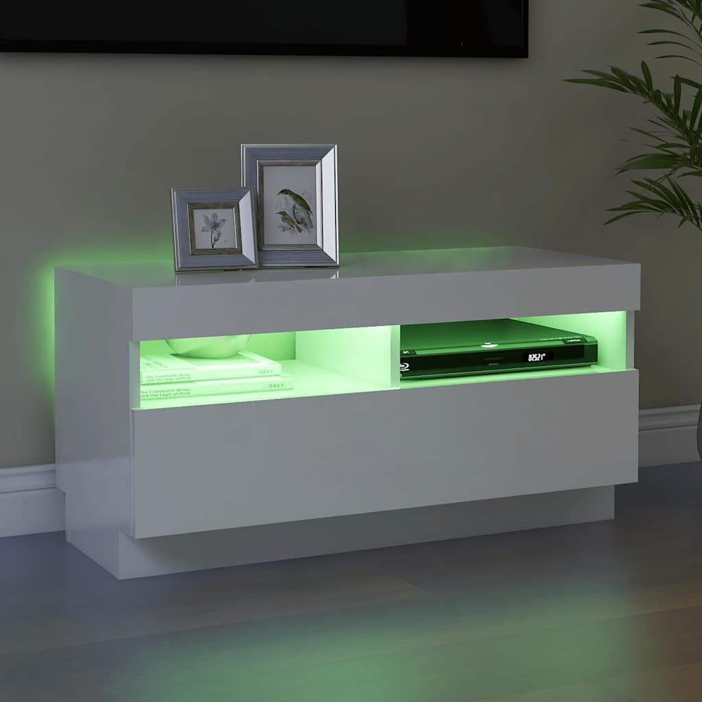 TV ormarić s LED svjetlima visoki sjaj bijeli 80 x 35 x 40 cm