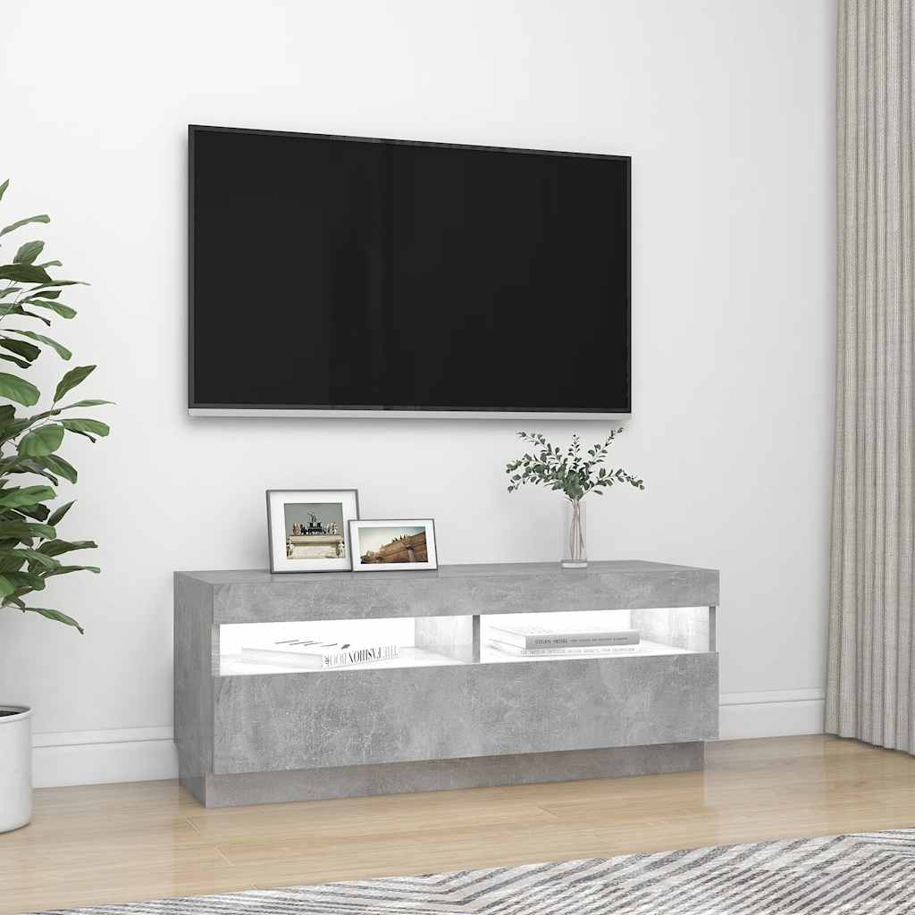 TV ormarić s LED svjetlima siva boja betona 100 x 35 x 40 cm