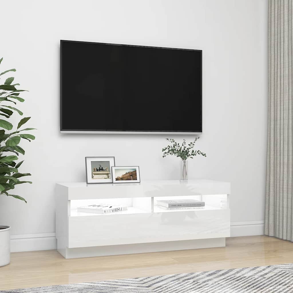 TV ormarić s LED svjetlima visoki sjaj bijeli 100 x 35 x 40 cm