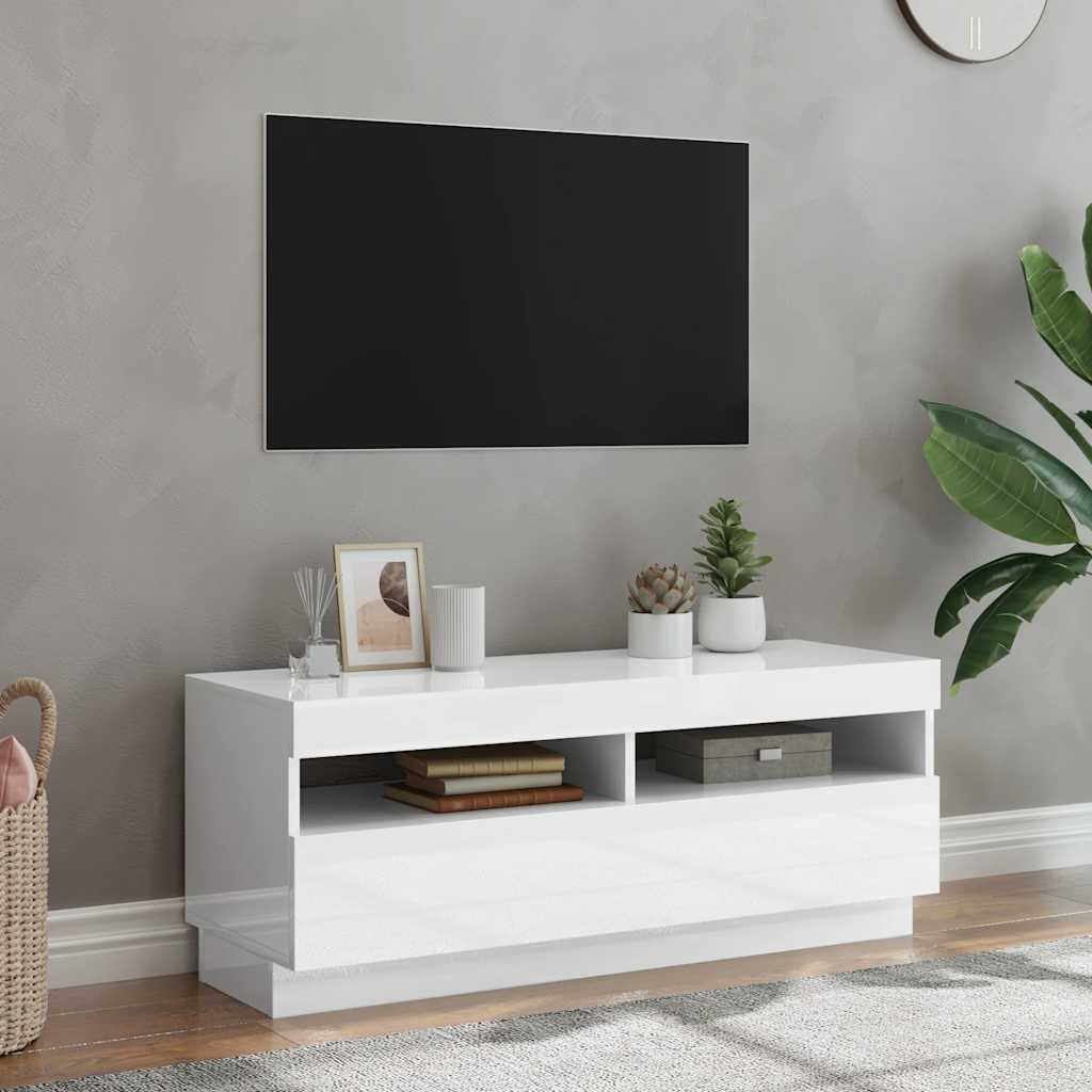TV ormarić s LED svjetlima visoki sjaj bijeli 100 x 35 x 40 cm
