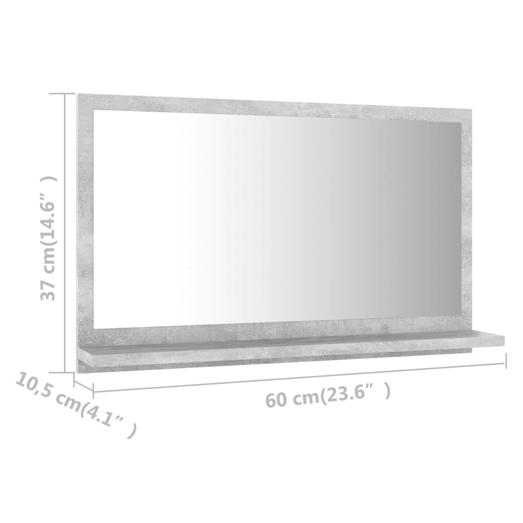Kupaonsko ogledalo boja betona 60x10,5x37 cm konstruirano drvo